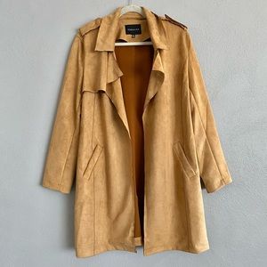 Ookie & Lala Jacket Womens Size Medium Open Front Tan Longline Suede-like